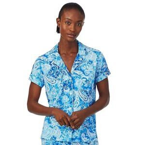 🆕 RALPH LAUREN Short Sleeve Notch Collar PJ top Blue Paisley Size XL